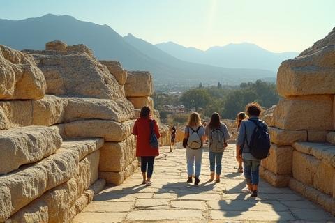 Tourists exploring historical ruins